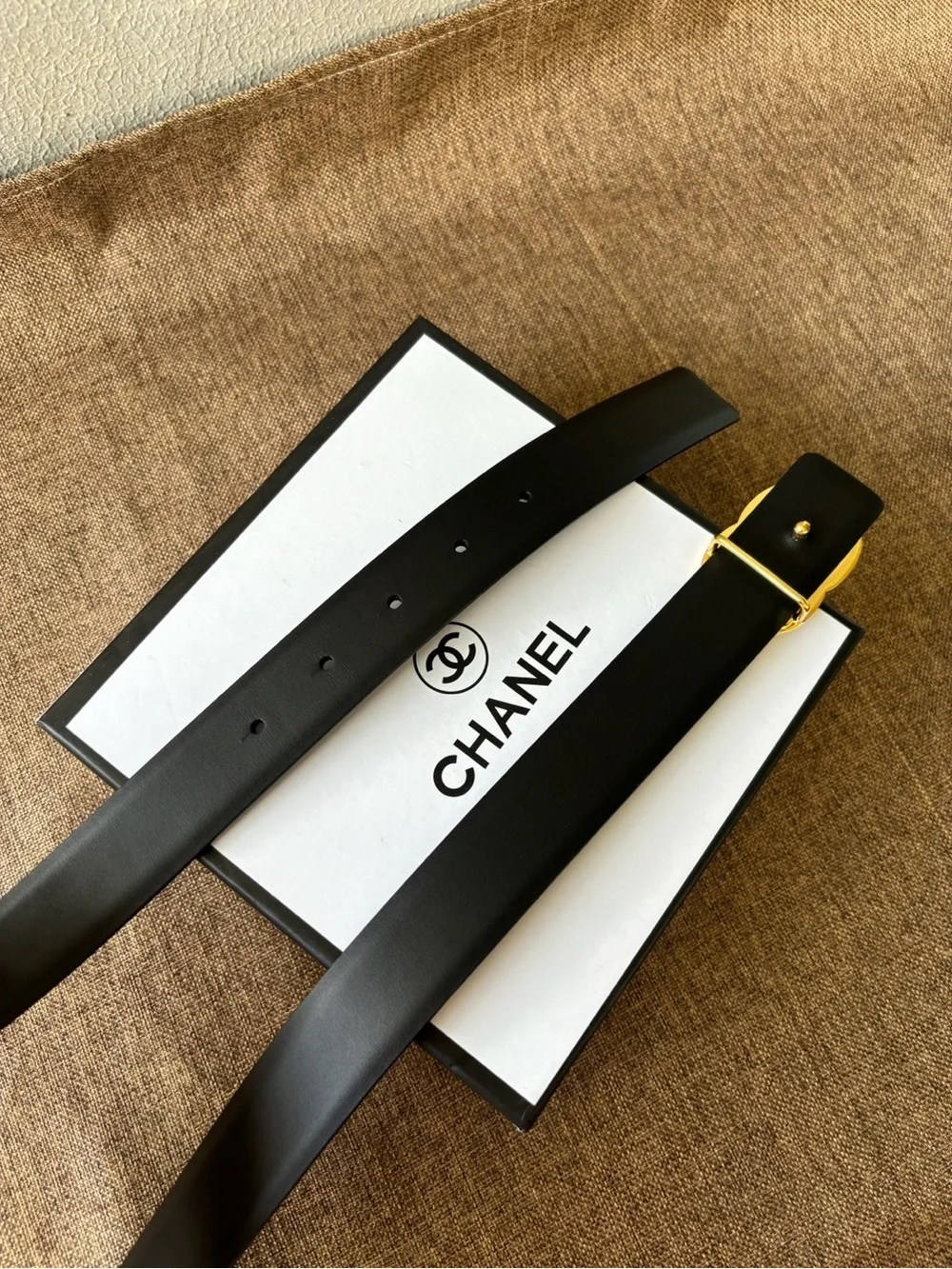 BestCHANEL Black Leather Belt with Gold CC Buckle